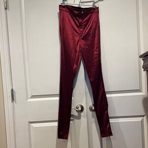 H&M Sleek Burgundy Satin Leggings